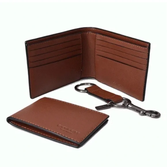 Coach Men's Compact ID Sport Leather 3-in-1 Wallet Gift Set Dark Saddle F64118 - Picture 13 of 13